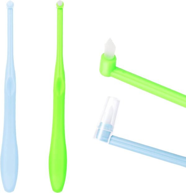 WLLHYF Single Tuft Toothbrush 2 Pieces Interspace Tuft Brush Soft Teeth Brushes Manual Toothbrushes End-tuft Toothbrush for Orthodontic Braces Sensitive Gums Deep Cleaning (Green, Blue)