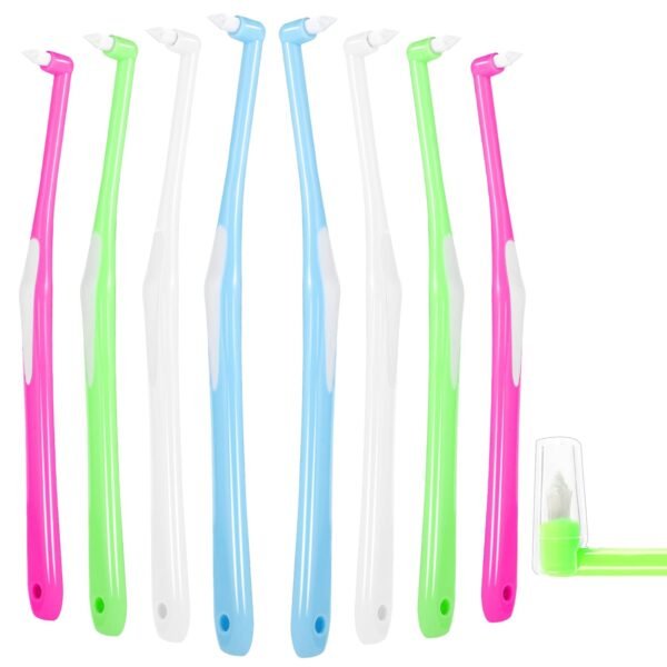 RAYITO 8 Pcs Interspace Toothbrush, Soft Single Tufted Toothbrush with Cover Slim Interspace toothbrushes interdental Brushes for Orthodontic Braces Detail Cleaning(Blue/Green/Rose Red/White)