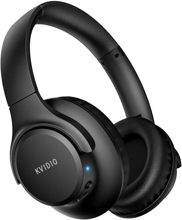 KVIDIO Bluetooth Headphones Over Ear, 55 Hours Playtime Wireless Headphones with Microphone, Foldable Lightweight Headset with Deep Bass,HiFi Stereo Sound for Travel Work PC Cellphone (Black)