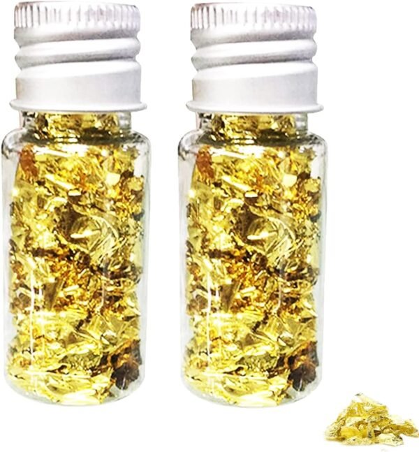 SovZovy 24 K Edible Gold Leaf Flakes,2 Bottle Gold Foil Food-Grade Gold Paper Cake Chocolate Decoration Flake DIY Craft Gold Leaf Home Restaurant Decorative